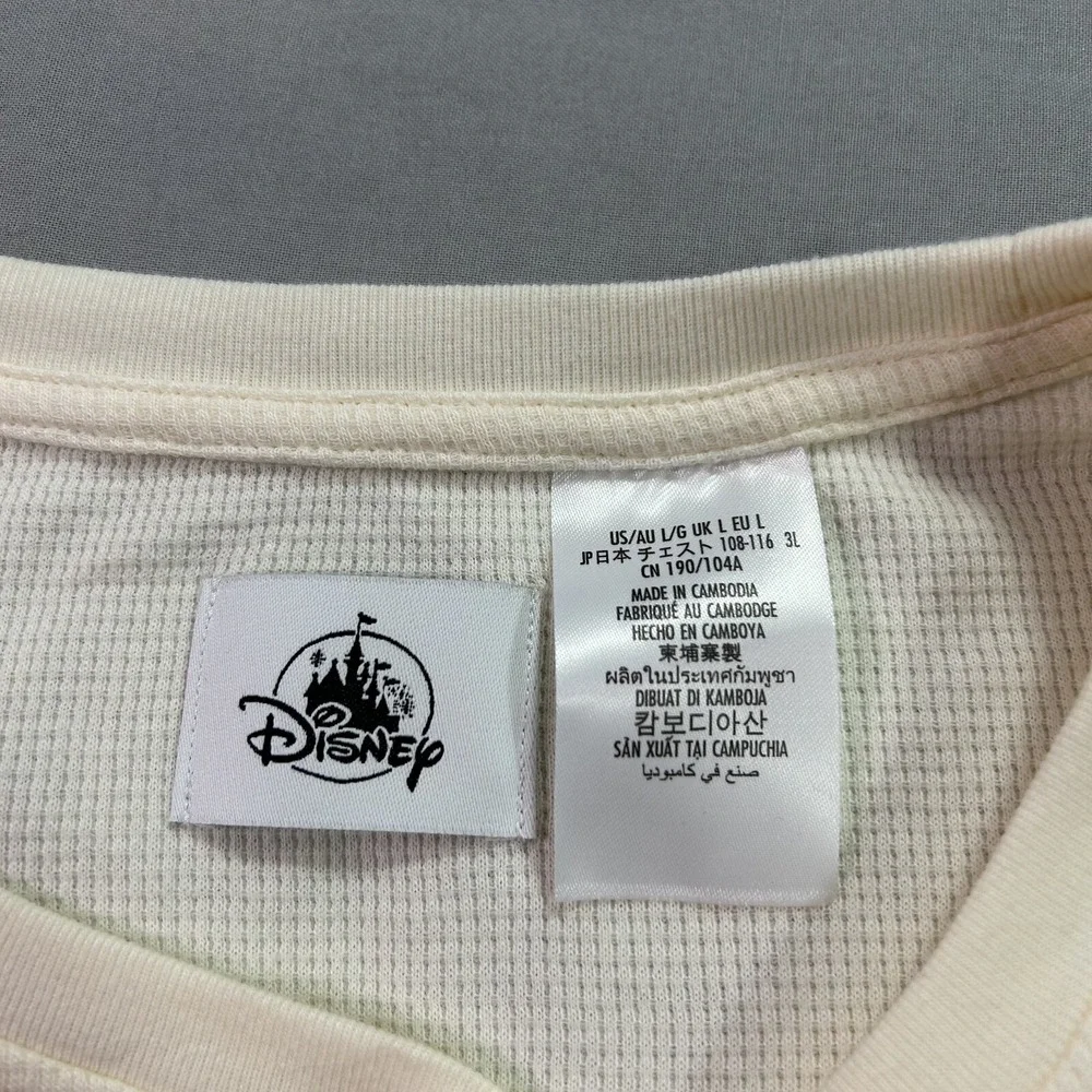 Disney Shirt Adult Large Beige Thermal‎ Waffle Knit Micky Mouse Embroidered Crew